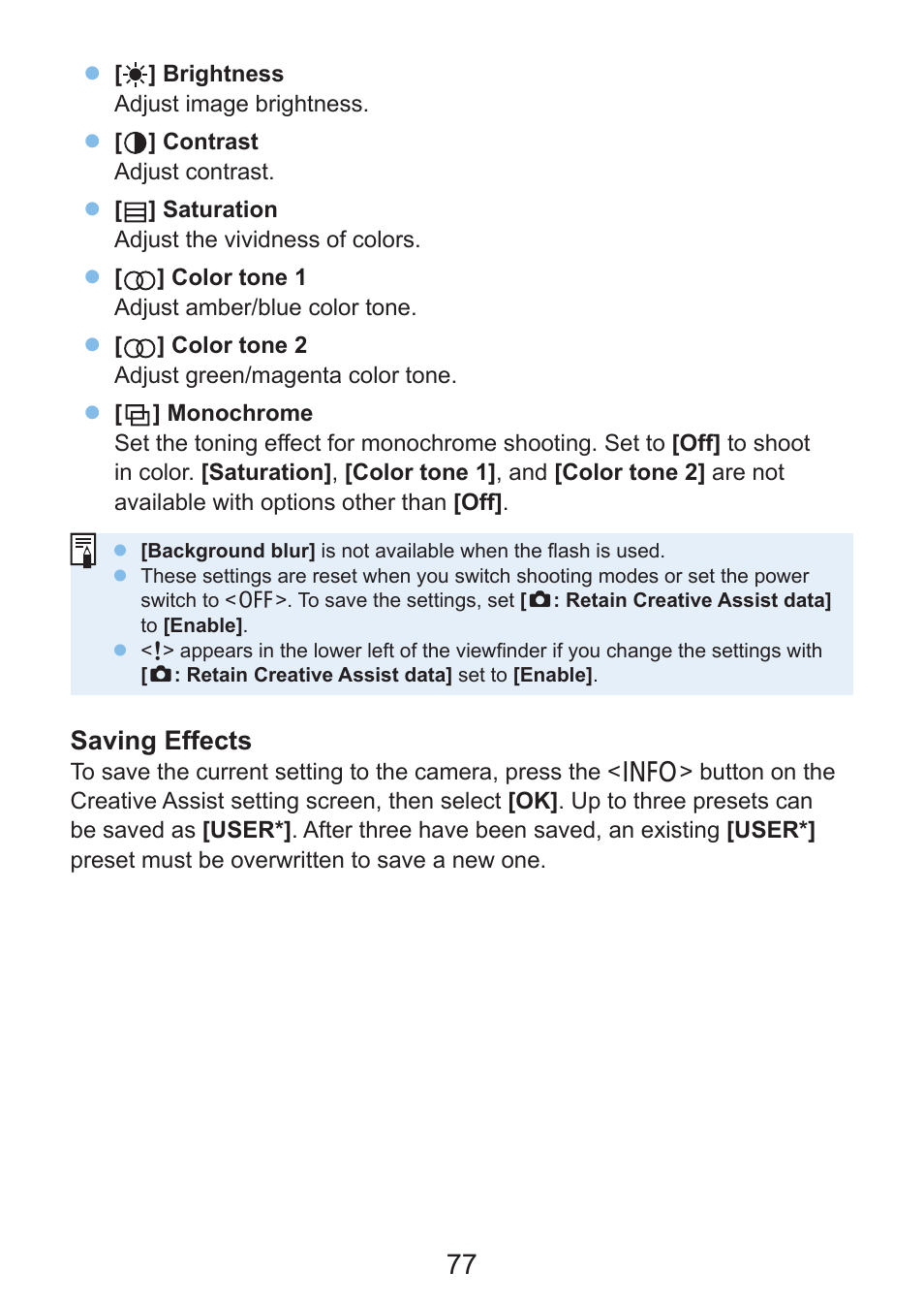 Saving effects | Canon EOS Rebel SL3 DSLR Camera with 18-55mm Lens (Black) User Manual | Page 77 / 493