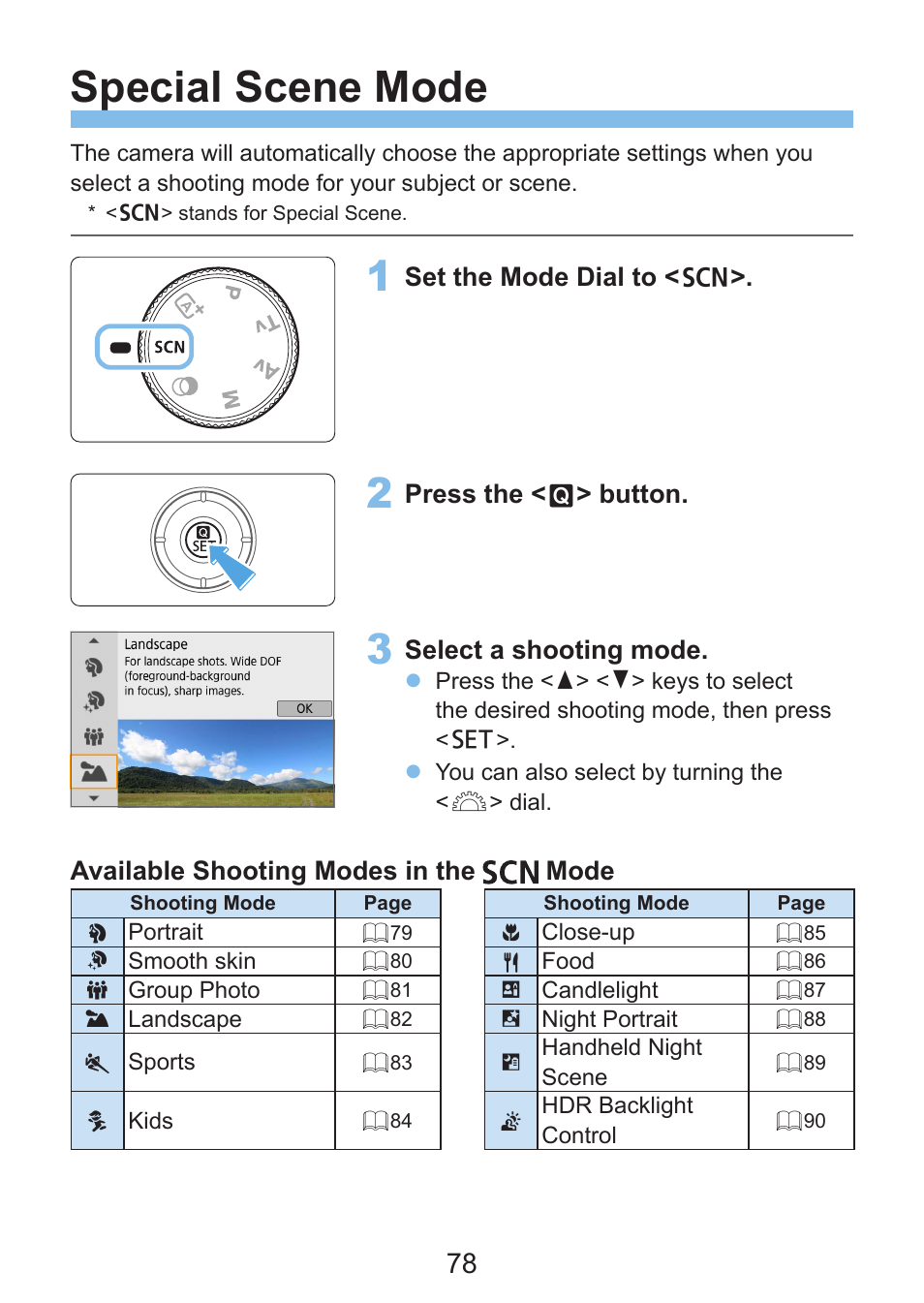 Special scene mode | Canon EOS Rebel SL3 DSLR Camera with 18-55mm Lens (Black) User Manual | Page 78 / 493