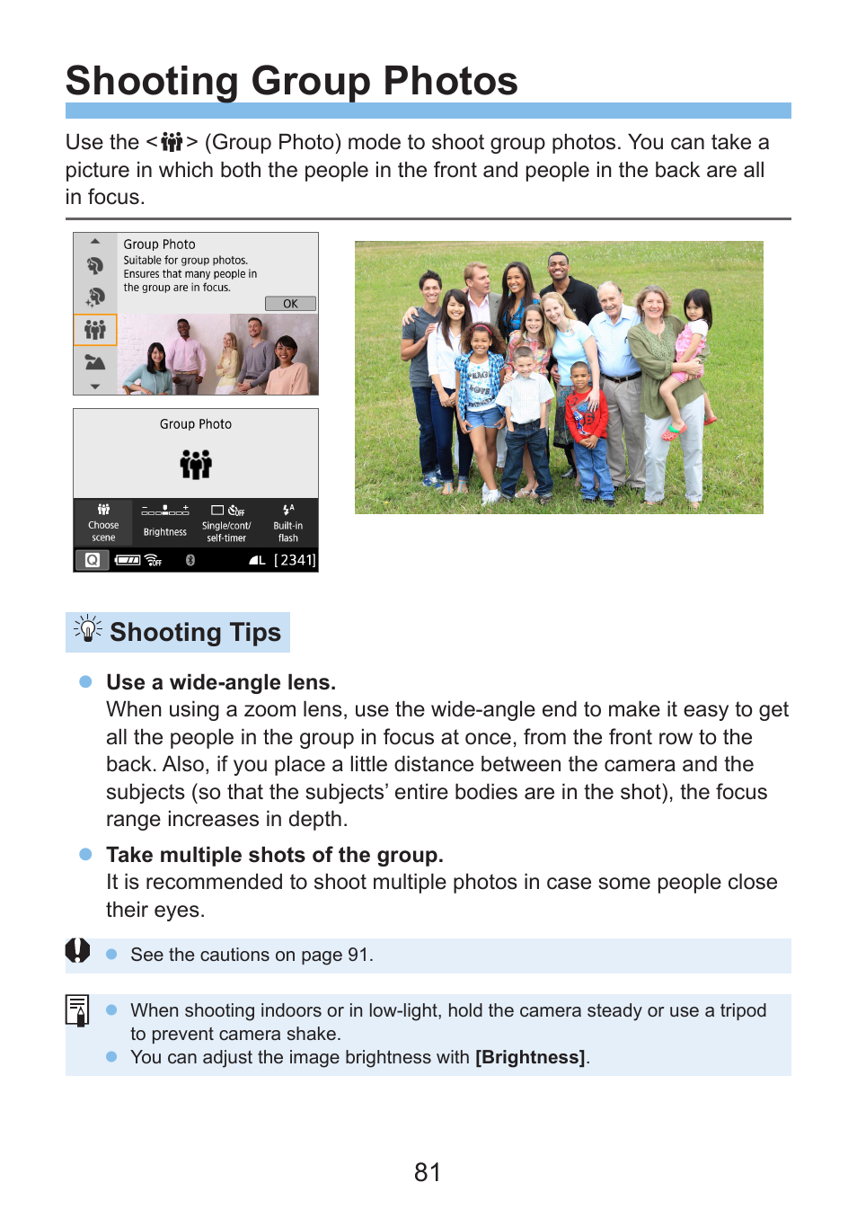 Shooting group photos, Shooting tips | Canon EOS Rebel SL3 DSLR Camera with 18-55mm Lens (Black) User Manual | Page 81 / 493