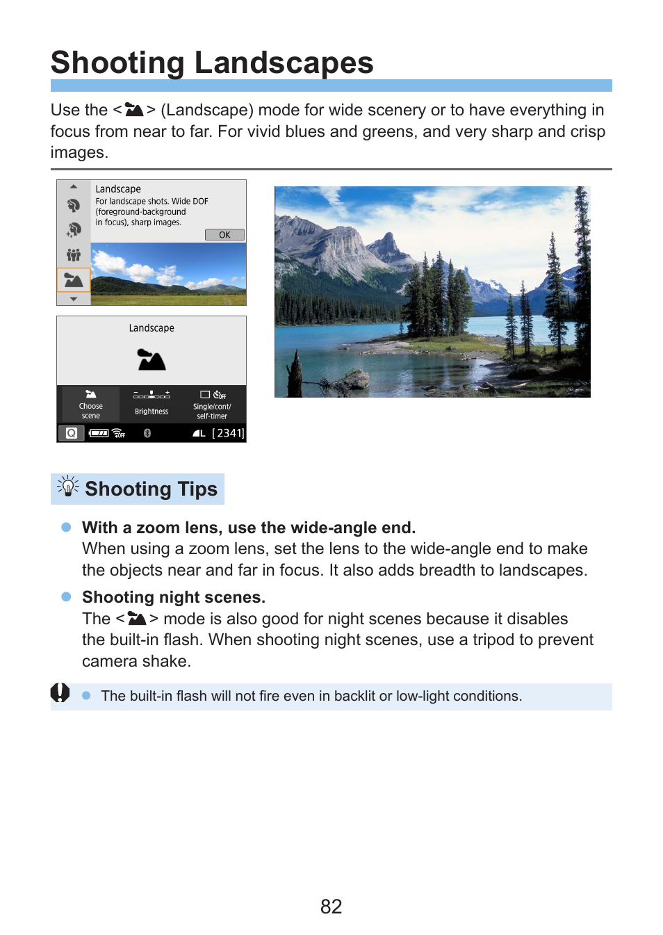 Shooting landscapes, Shooting tips | Canon EOS Rebel SL3 DSLR Camera with 18-55mm Lens (Black) User Manual | Page 82 / 493