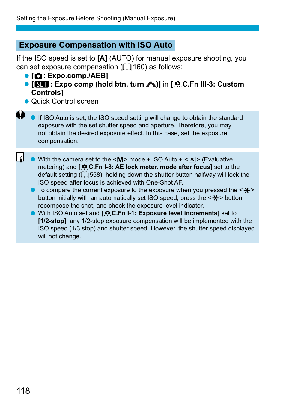 Exposure compensation with iso auto | Canon EOS 90D DSLR Camera with 18-135mm Lens User Manual | Page 118 / 646