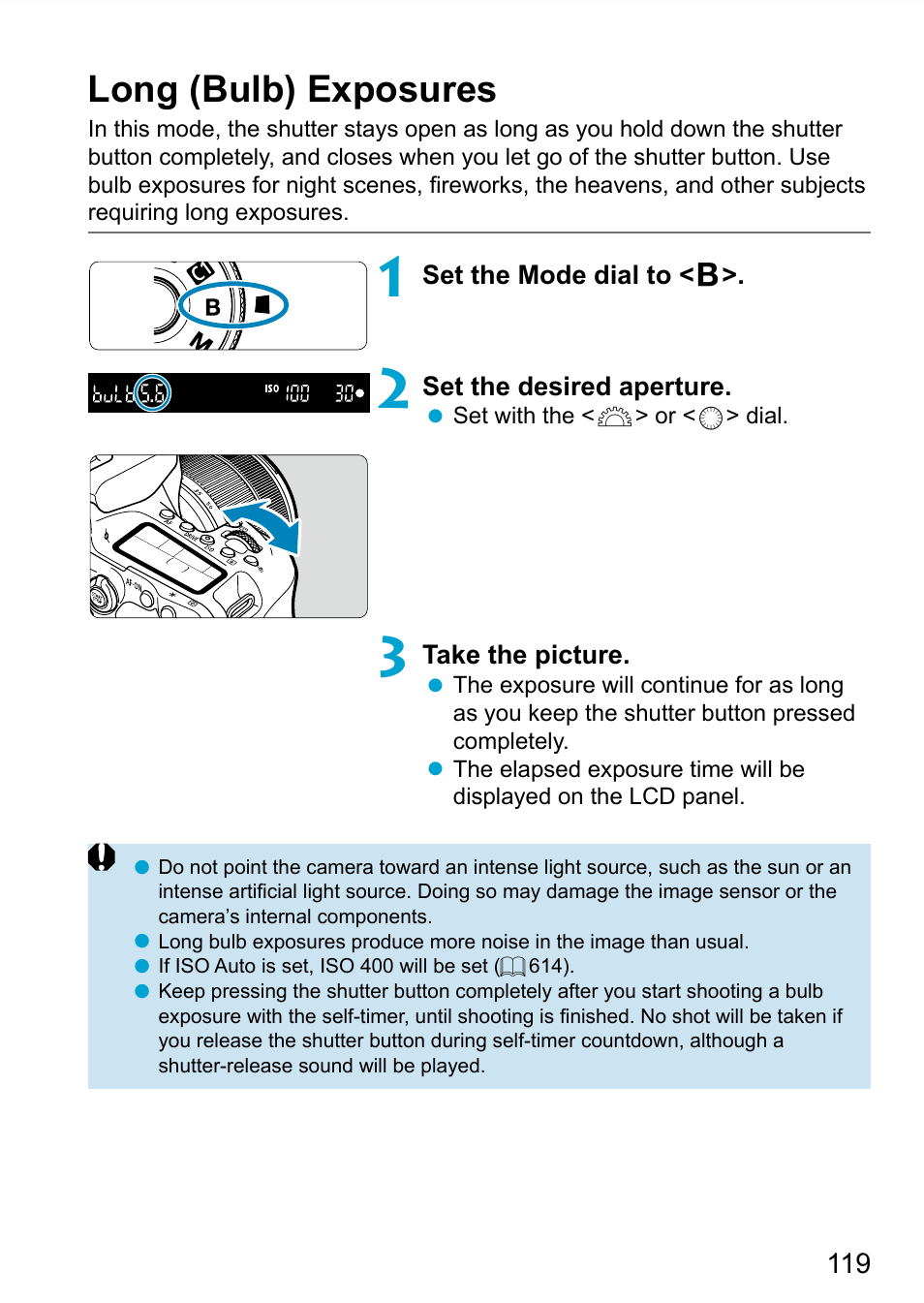 Long (bulb) exposures, Bulb | Canon EOS 90D DSLR Camera with 18-135mm Lens User Manual | Page 119 / 646