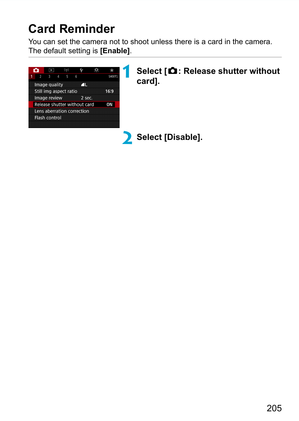 Card reminder | Canon EOS 90D DSLR Camera with 18-135mm Lens User Manual | Page 205 / 646