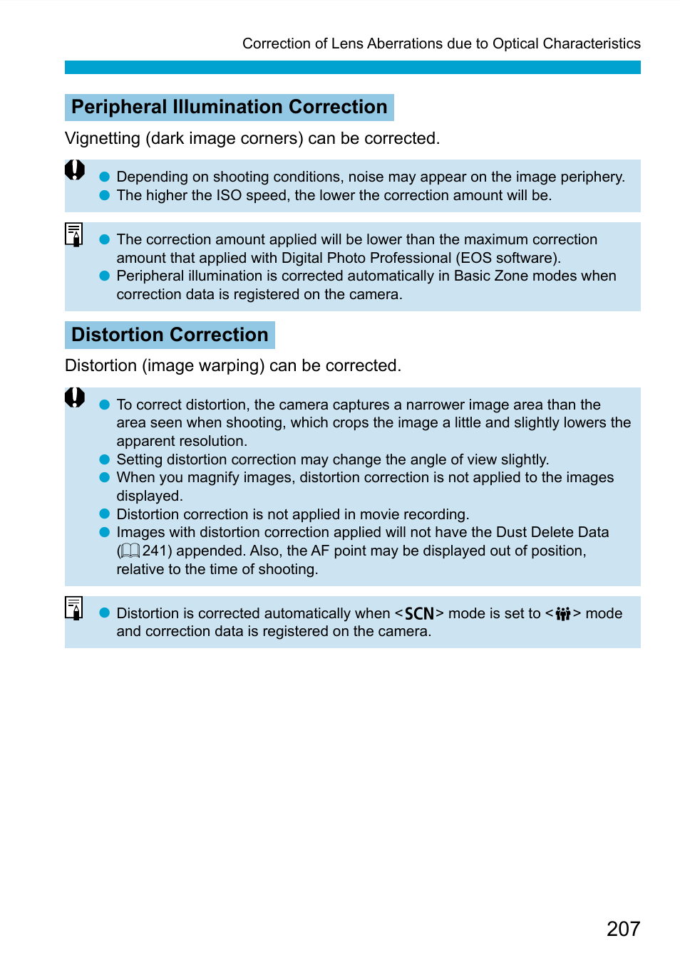 Peripheral illumination correction, Distortion correction | Canon EOS 90D DSLR Camera with 18-135mm Lens User Manual | Page 207 / 646