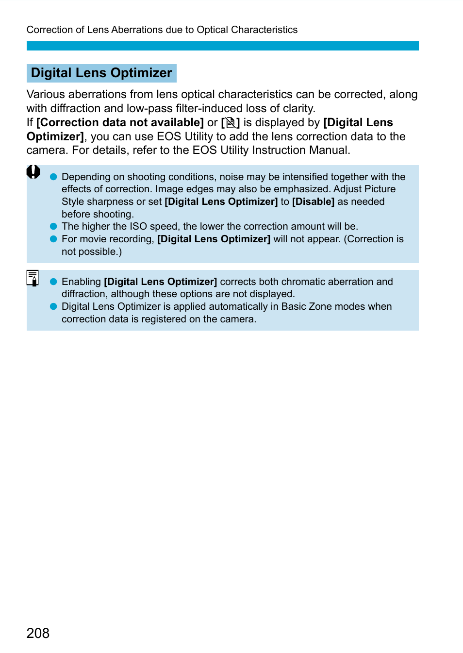 Digital lens optimizer | Canon EOS 90D DSLR Camera with 18-135mm Lens User Manual | Page 208 / 646