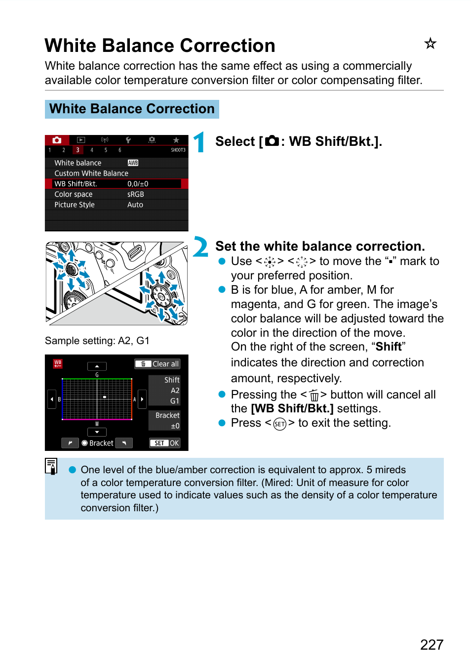 White balance correction | Canon EOS 90D DSLR Camera with 18-135mm Lens User Manual | Page 227 / 646