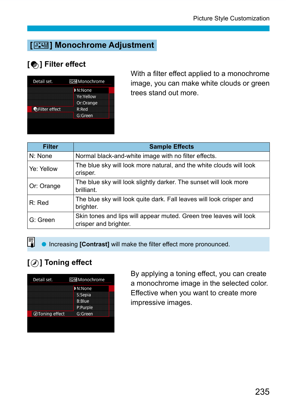V ] monochrome adjustment | Canon EOS 90D DSLR Camera with 18-135mm Lens User Manual | Page 235 / 646