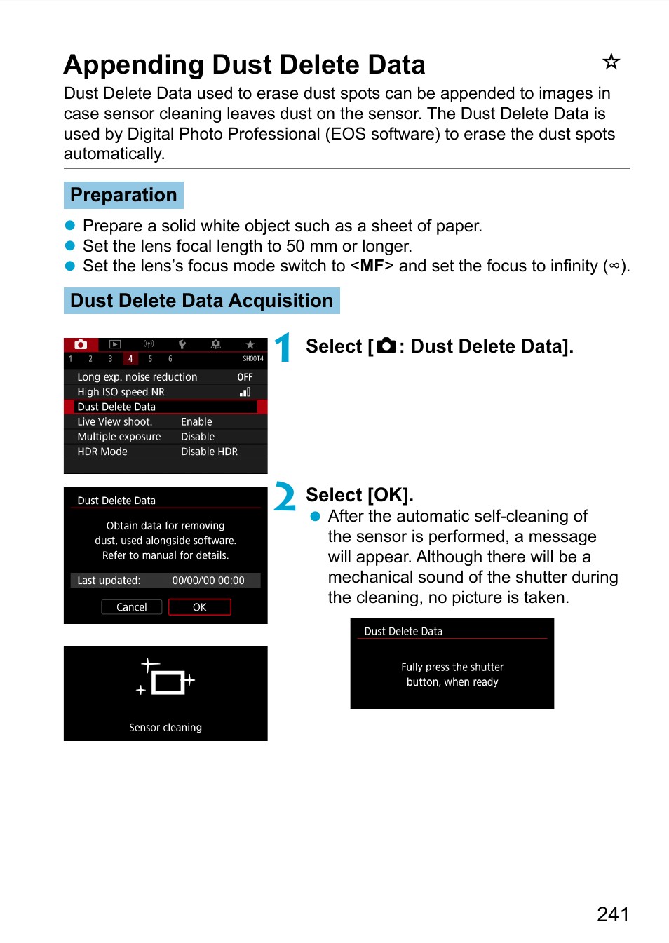 Appending dust delete data | Canon EOS 90D DSLR Camera with 18-135mm Lens User Manual | Page 241 / 646