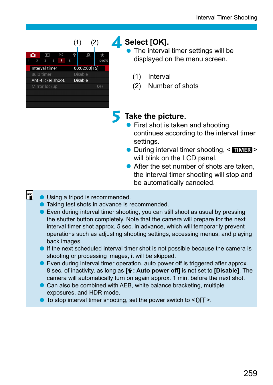 Select [ok, Take the picture | Canon EOS 90D DSLR Camera with 18-135mm Lens User Manual | Page 259 / 646