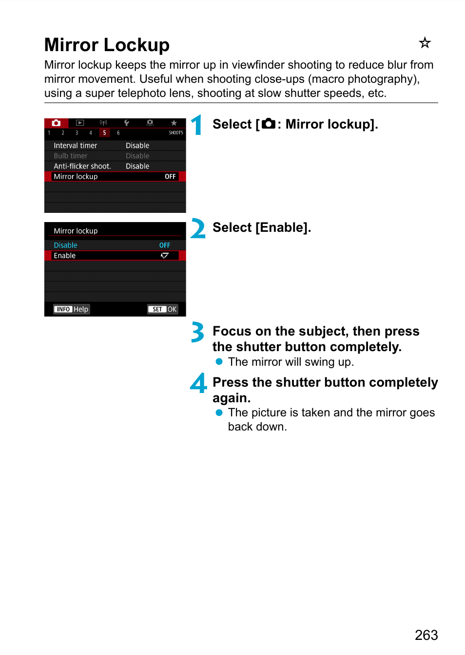 Mirror lockup, 263) in combination | Canon EOS 90D DSLR Camera with 18-135mm Lens User Manual | Page 263 / 646