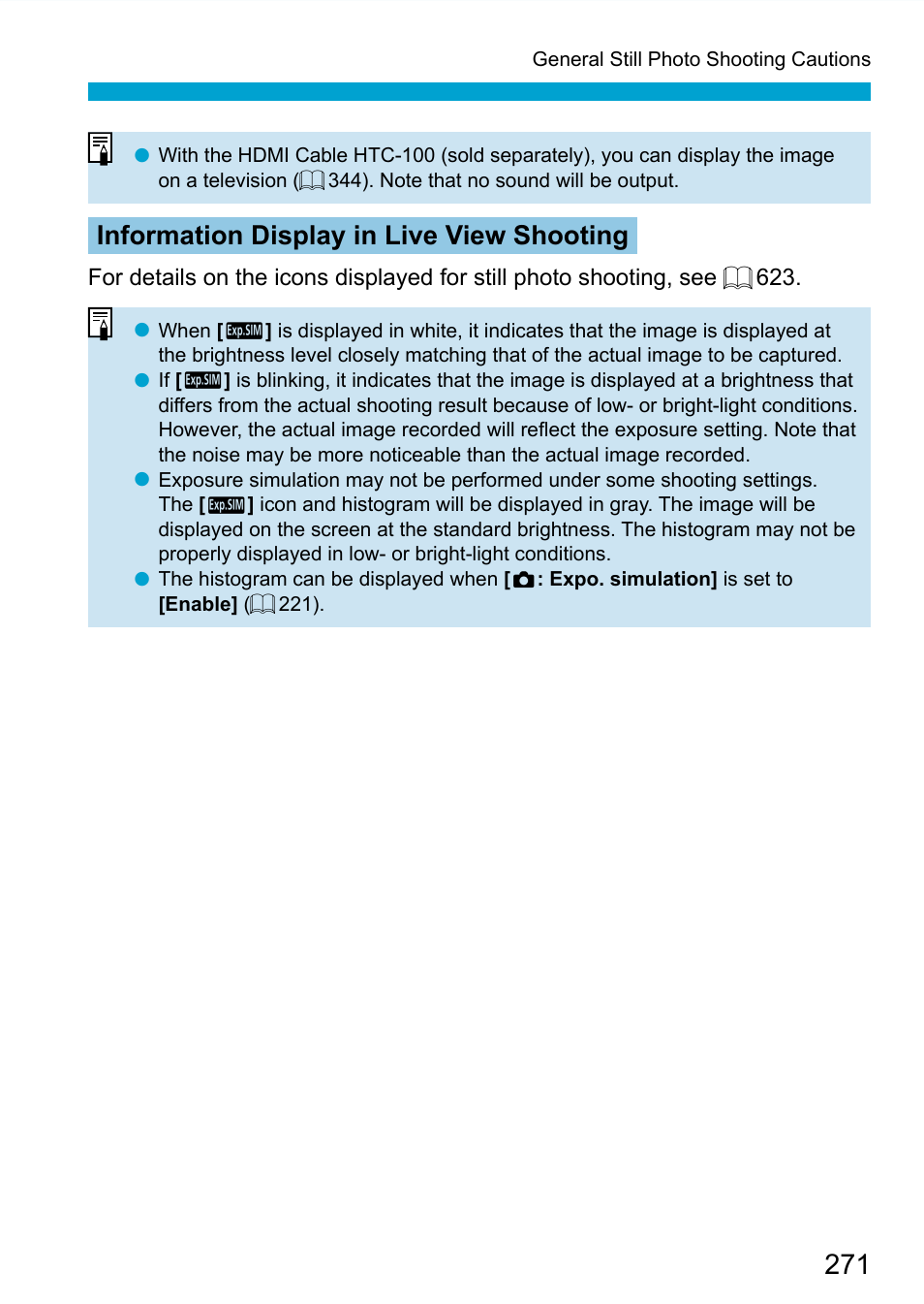 Information display in live view shooting | Canon EOS 90D DSLR Camera with 18-135mm Lens User Manual | Page 271 / 646