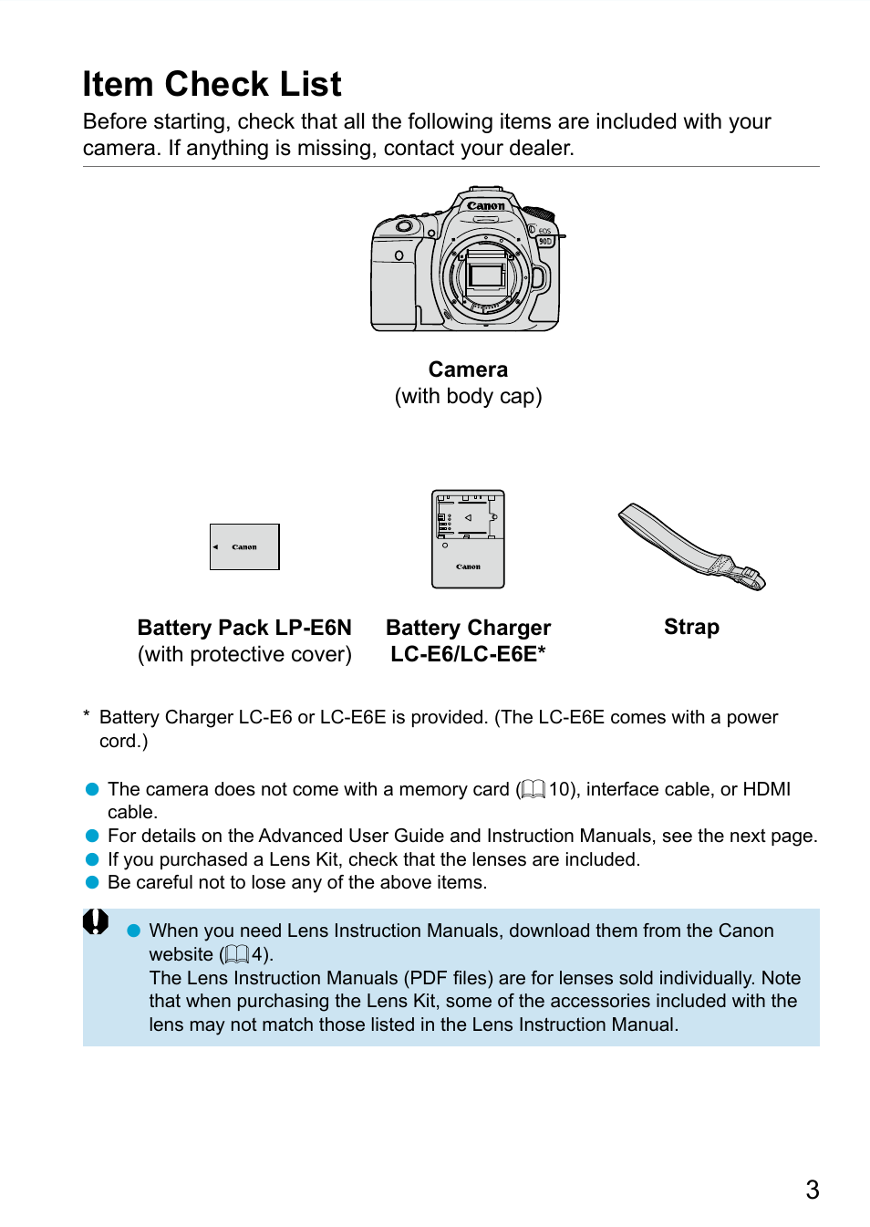 Item check list | Canon EOS 90D DSLR Camera with 18-135mm Lens User Manual | Page 3 / 646