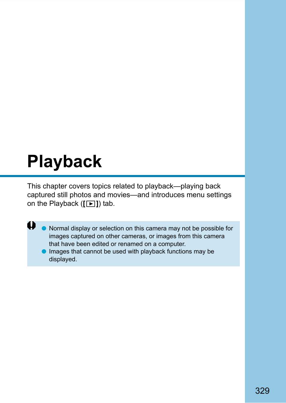 Playback | Canon EOS 90D DSLR Camera with 18-135mm Lens User Manual | Page 329 / 646