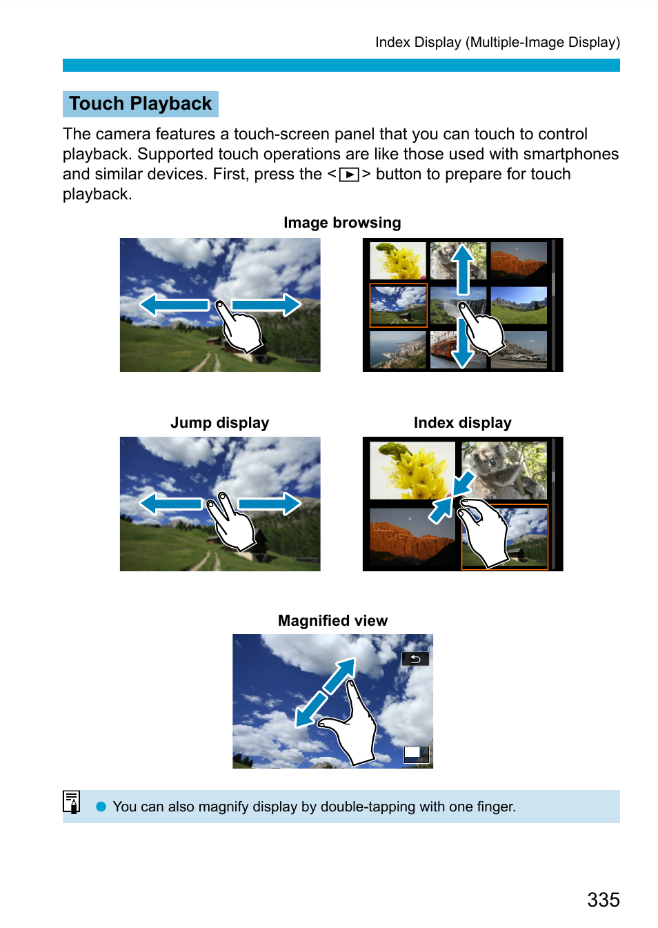 Touch playback | Canon EOS 90D DSLR Camera with 18-135mm Lens User Manual | Page 335 / 646