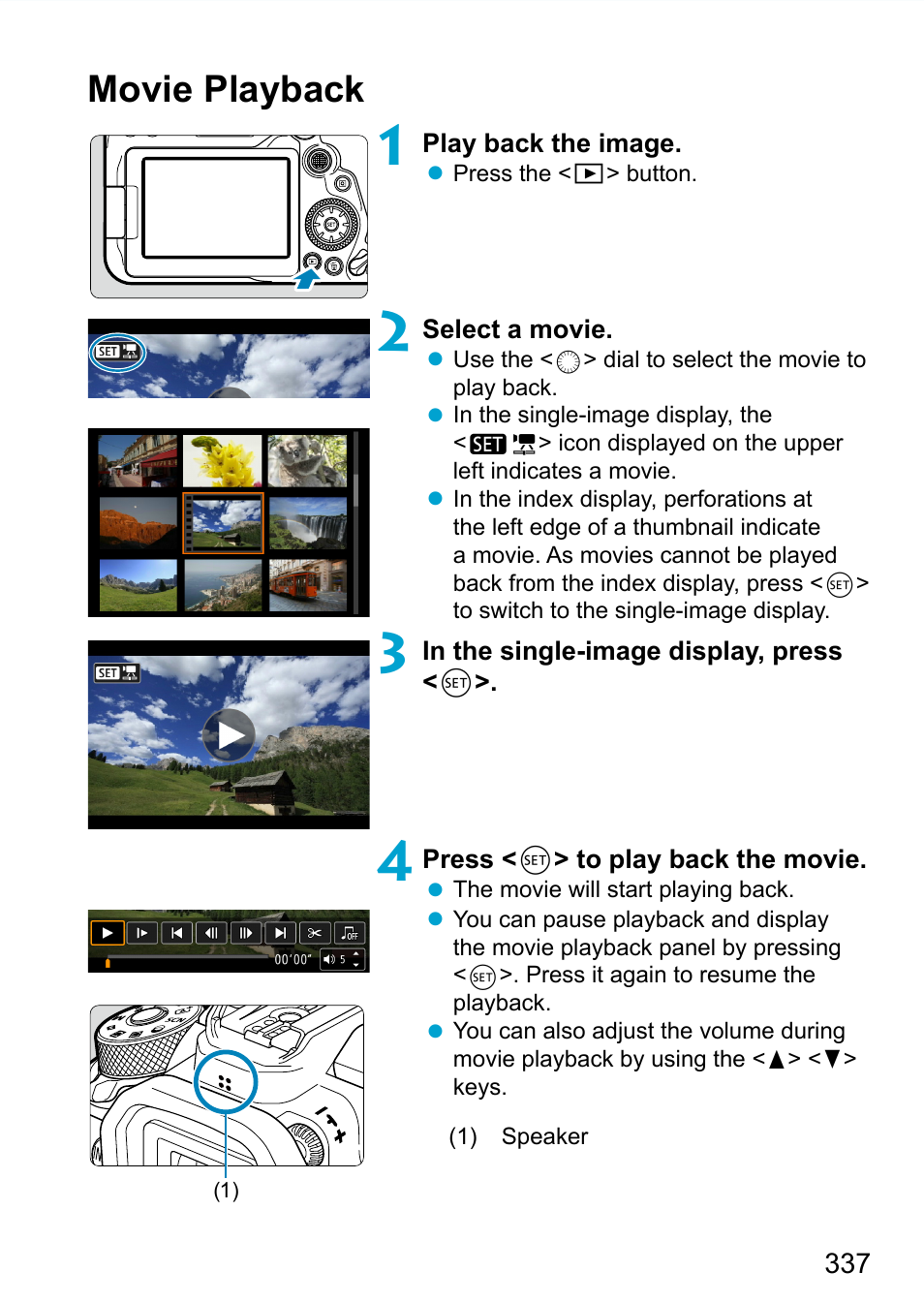 Movie playback | Canon EOS 90D DSLR Camera with 18-135mm Lens User Manual | Page 337 / 646