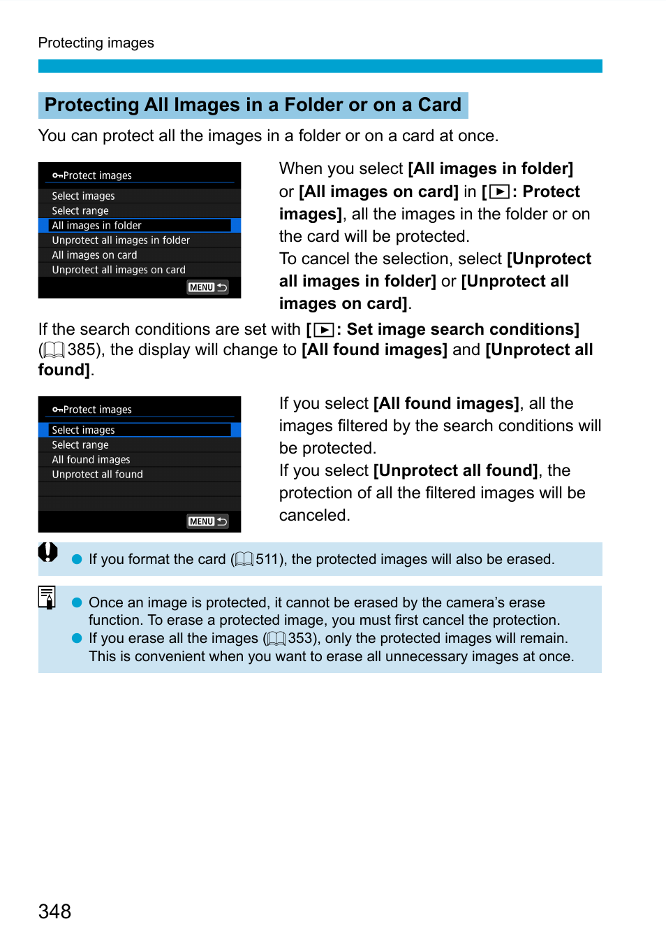 Protecting all images in a folder or on a card | Canon EOS 90D DSLR Camera with 18-135mm Lens User Manual | Page 348 / 646