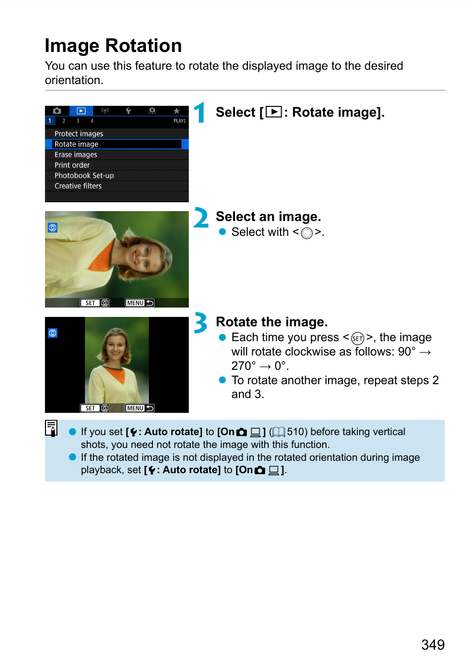 Image rotation | Canon EOS 90D DSLR Camera with 18-135mm Lens User Manual | Page 349 / 646