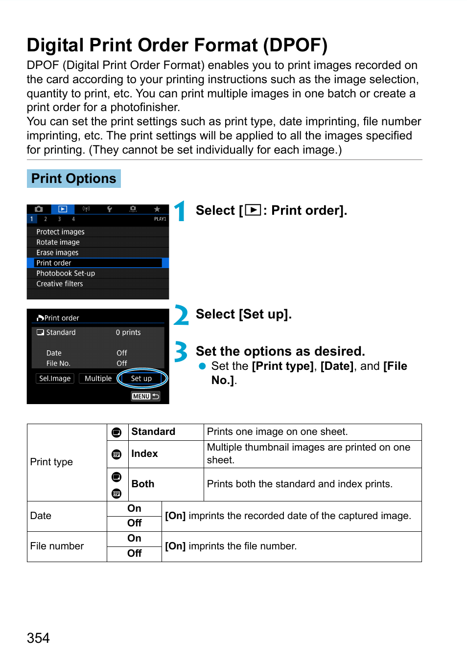 Digital print order format (dpof) | Canon EOS 90D DSLR Camera with 18-135mm Lens User Manual | Page 354 / 646