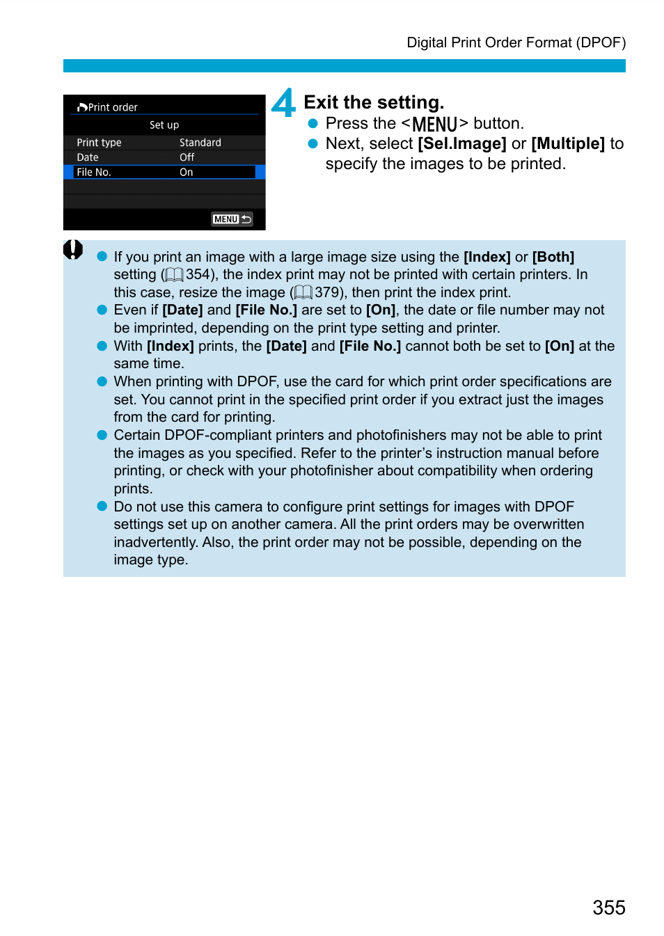 Exit the setting | Canon EOS 90D DSLR Camera with 18-135mm Lens User Manual | Page 355 / 646