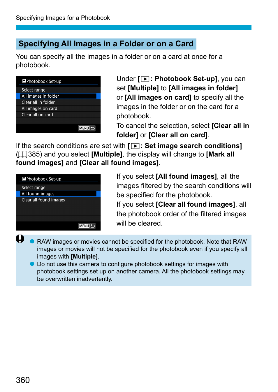 Specifying all images in a folder or on a card | Canon EOS 90D DSLR Camera with 18-135mm Lens User Manual | Page 360 / 646