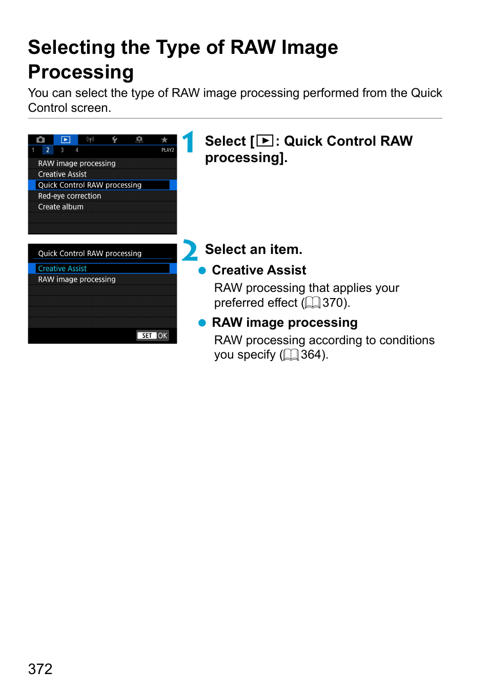 Selecting the type of raw image processing | Canon EOS 90D DSLR Camera with 18-135mm Lens User Manual | Page 372 / 646