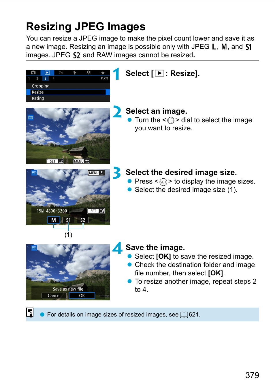 Resizing jpeg images, Resizing jpegs, 379), then print the index print | Canon EOS 90D DSLR Camera with 18-135mm Lens User Manual | Page 379 / 646