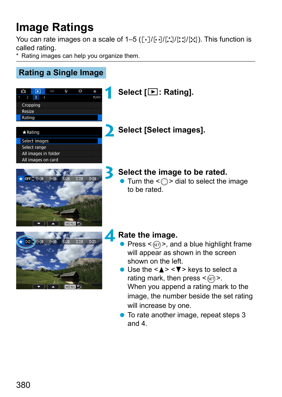 Image ratings | Canon EOS 90D DSLR Camera with 18-135mm Lens User Manual | Page 380 / 646