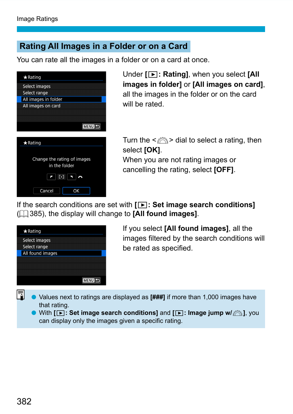 Rating all images in a folder or on a card | Canon EOS 90D DSLR Camera with 18-135mm Lens User Manual | Page 382 / 646