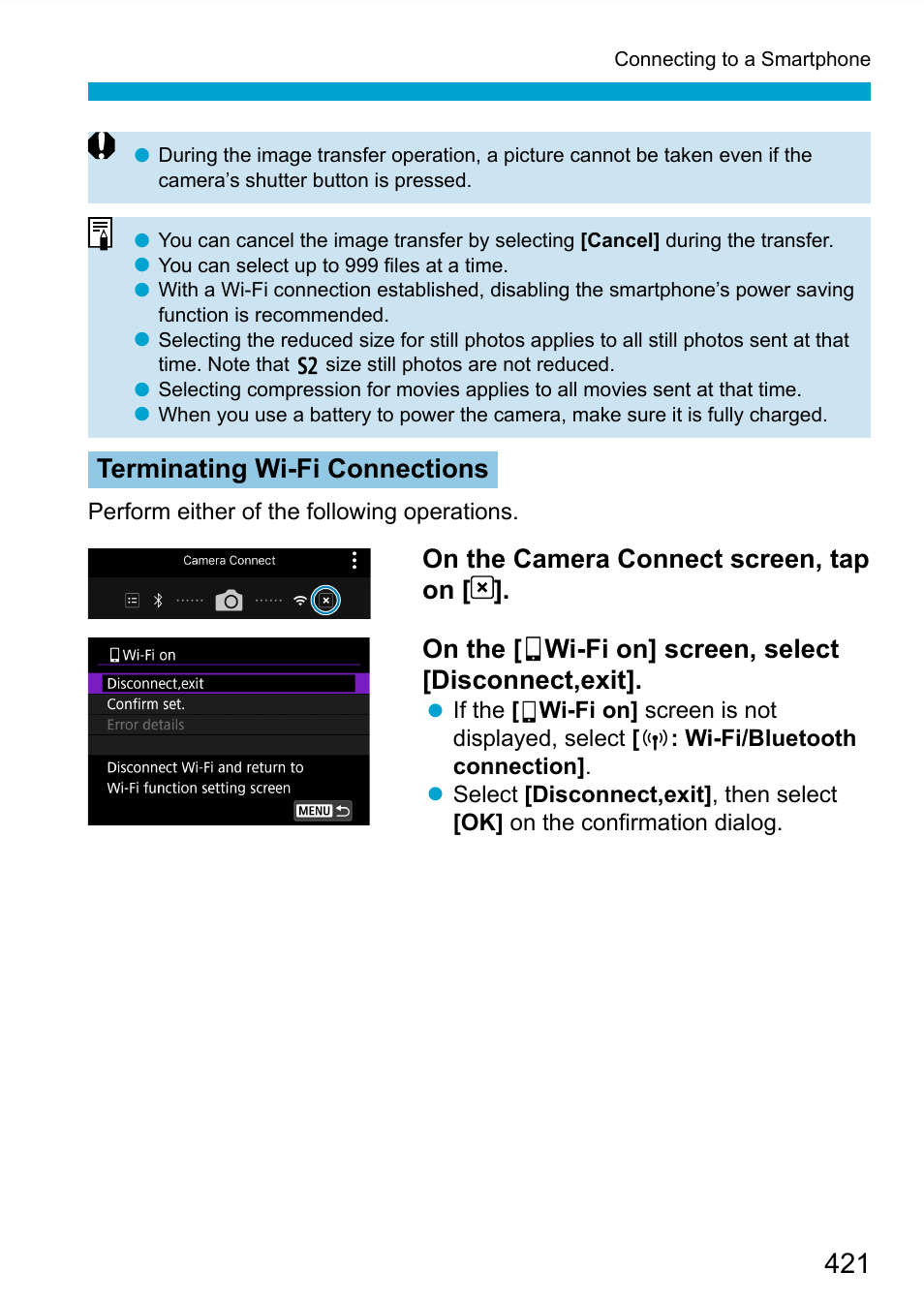 Terminating wi-fi connections | Canon EOS 90D DSLR Camera with 18-135mm Lens User Manual | Page 421 / 646