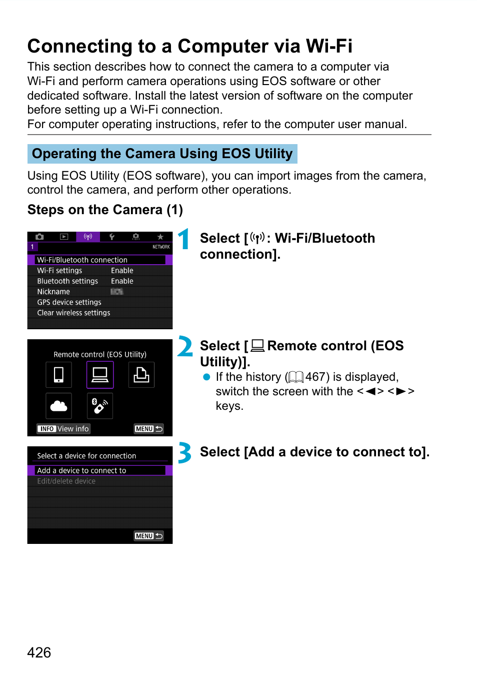 Connecting to a computer via wi-fi | Canon EOS 90D DSLR Camera with 18-135mm Lens User Manual | Page 426 / 646