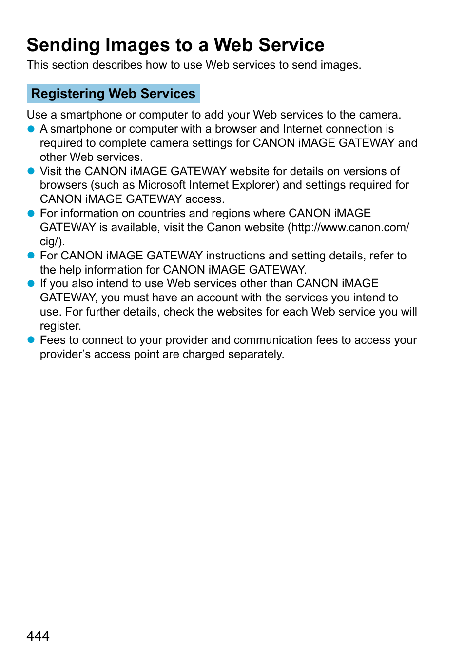 Sending images to a web service, Eb services | Canon EOS 90D DSLR Camera with 18-135mm Lens User Manual | Page 444 / 646