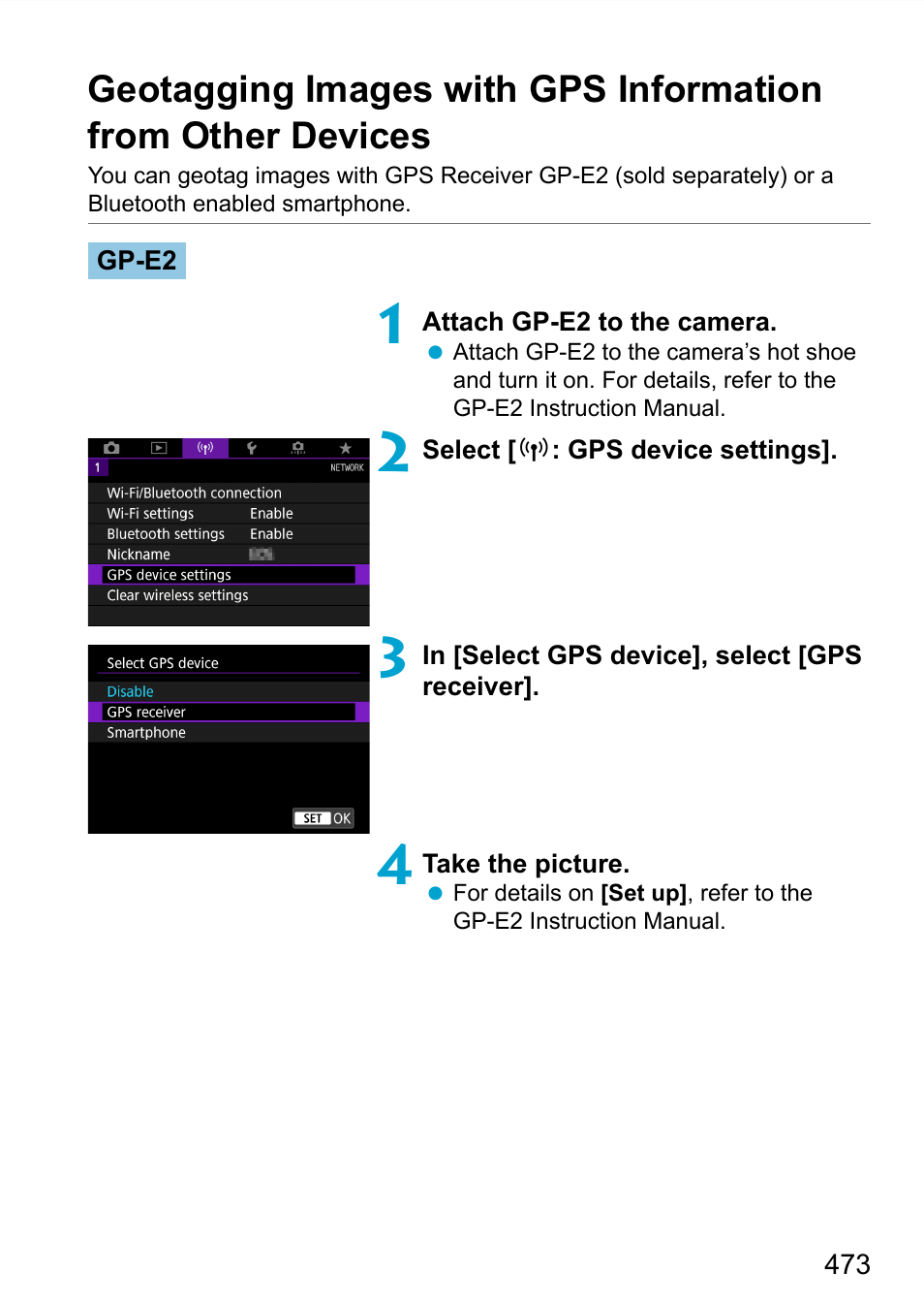 Geotagging images | Canon EOS 90D DSLR Camera with 18-135mm Lens User Manual | Page 473 / 646