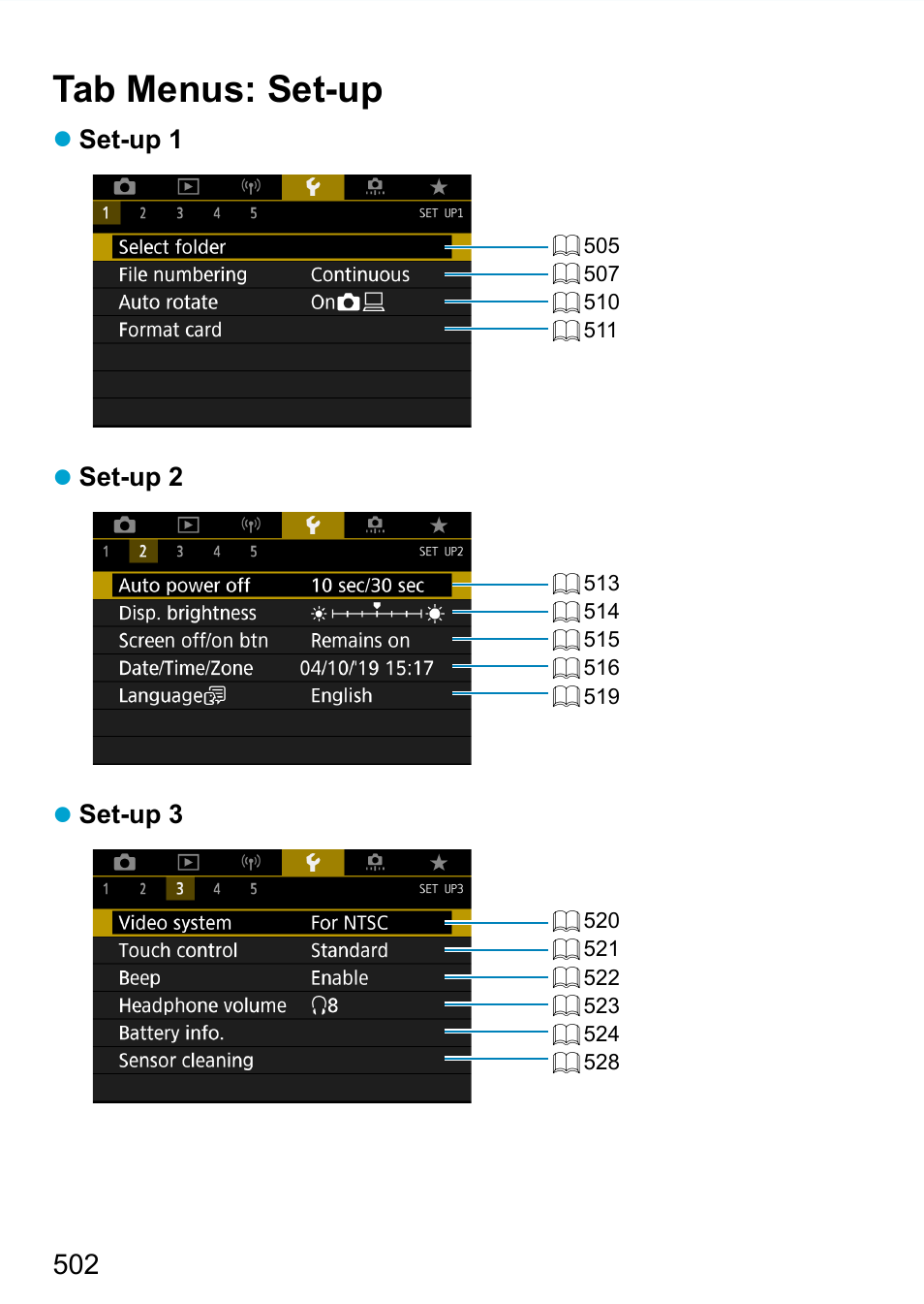 Tab menus: set-up | Canon EOS 90D DSLR Camera with 18-135mm Lens User Manual | Page 502 / 646
