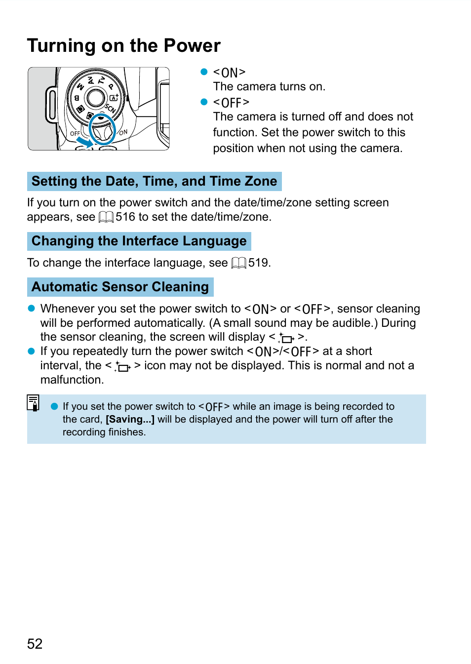 Turning on the power | Canon EOS 90D DSLR Camera with 18-135mm Lens User Manual | Page 52 / 646