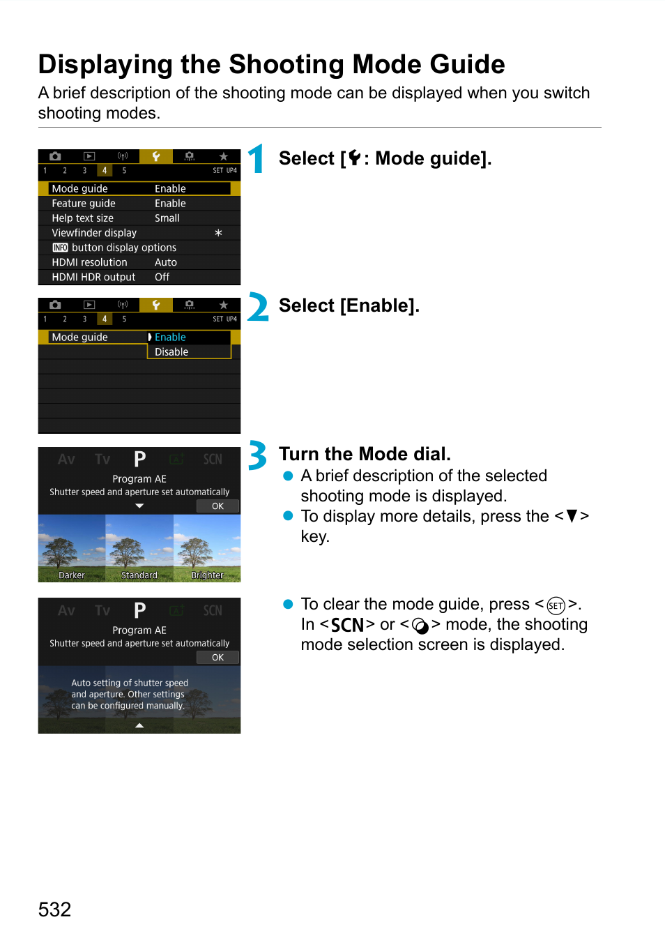 Displaying the shooting mode guide | Canon EOS 90D DSLR Camera with 18-135mm Lens User Manual | Page 532 / 646