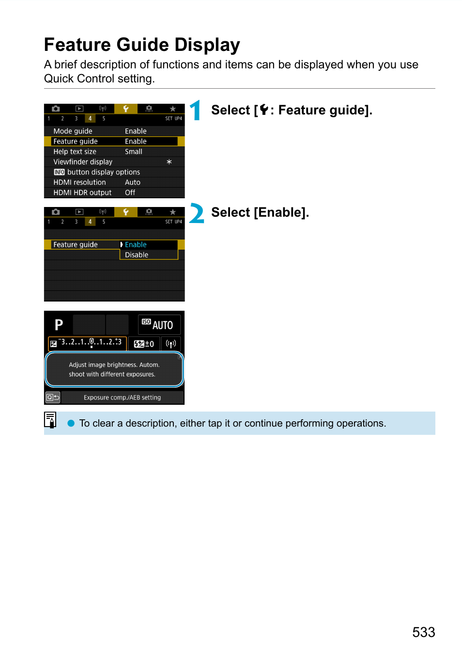 Feature guide display | Canon EOS 90D DSLR Camera with 18-135mm Lens User Manual | Page 533 / 646