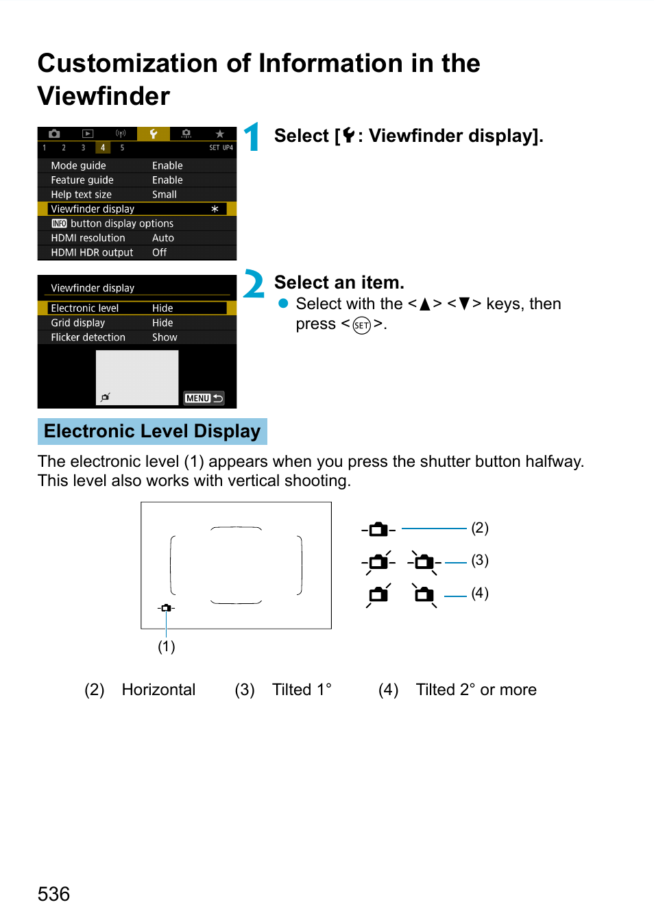 Customization of information in the viewfinder, Customization of information in the viewﬁ nder | Canon EOS 90D DSLR Camera with 18-135mm Lens User Manual | Page 536 / 646