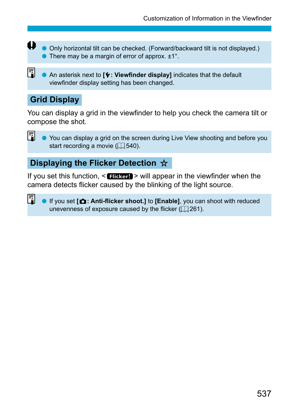 Grid display, Displaying the flicker detection m | Canon EOS 90D DSLR Camera with 18-135mm Lens User Manual | Page 537 / 646