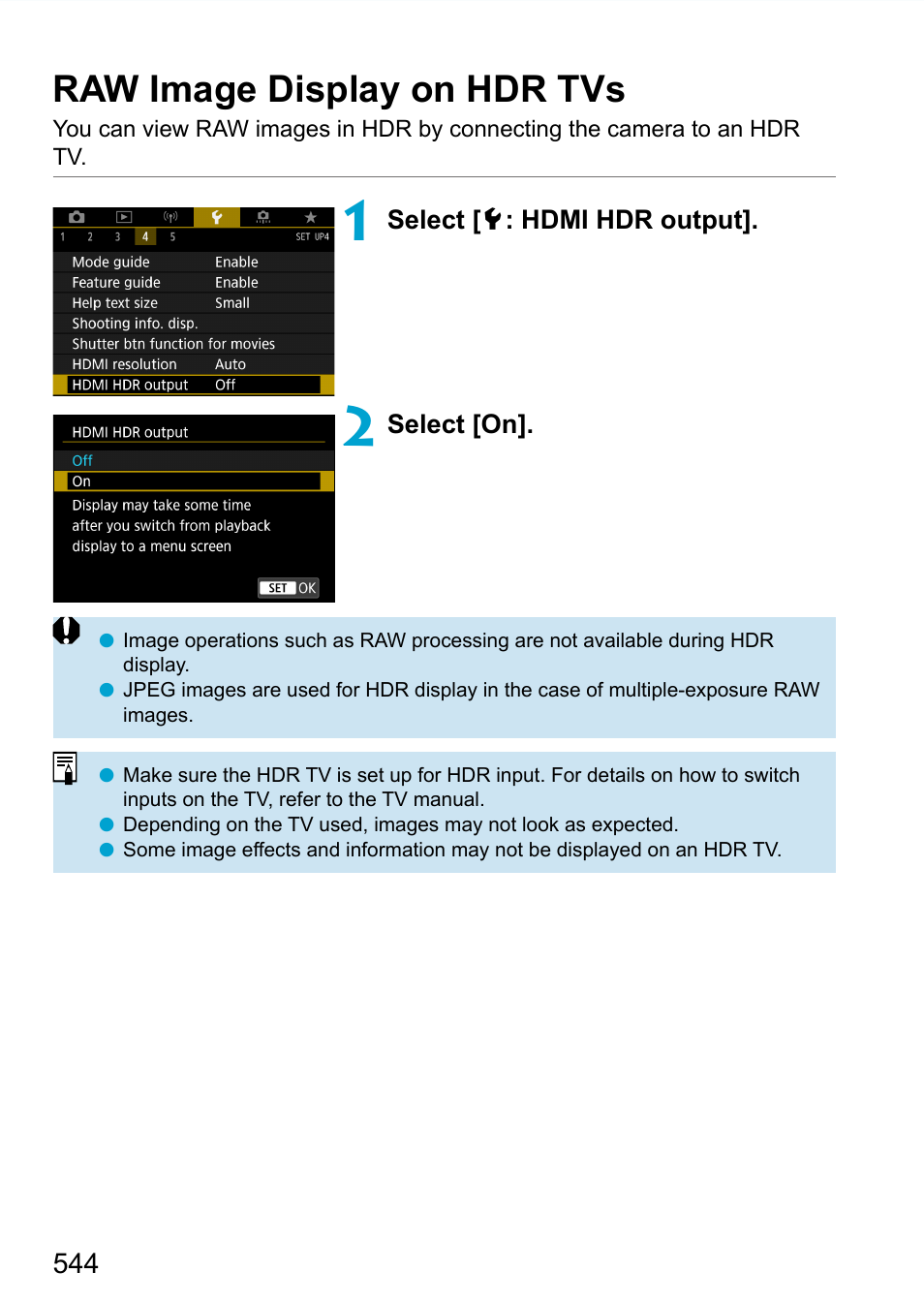 Raw image display on hdr tvs | Canon EOS 90D DSLR Camera with 18-135mm Lens User Manual | Page 544 / 646