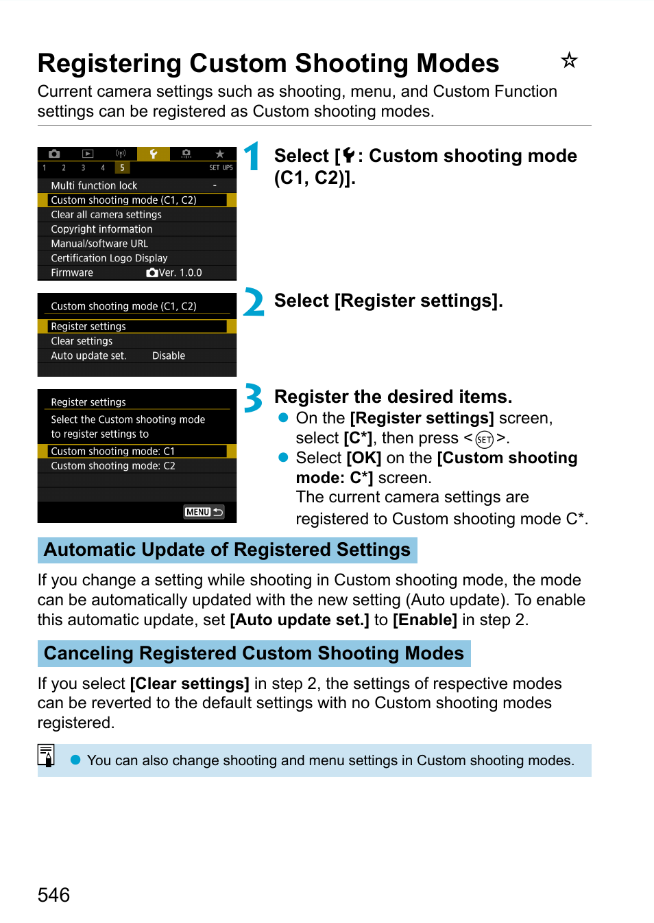 Registering custom shooting modes, Custom shooting mode | Canon EOS 90D DSLR Camera with 18-135mm Lens User Manual | Page 546 / 646