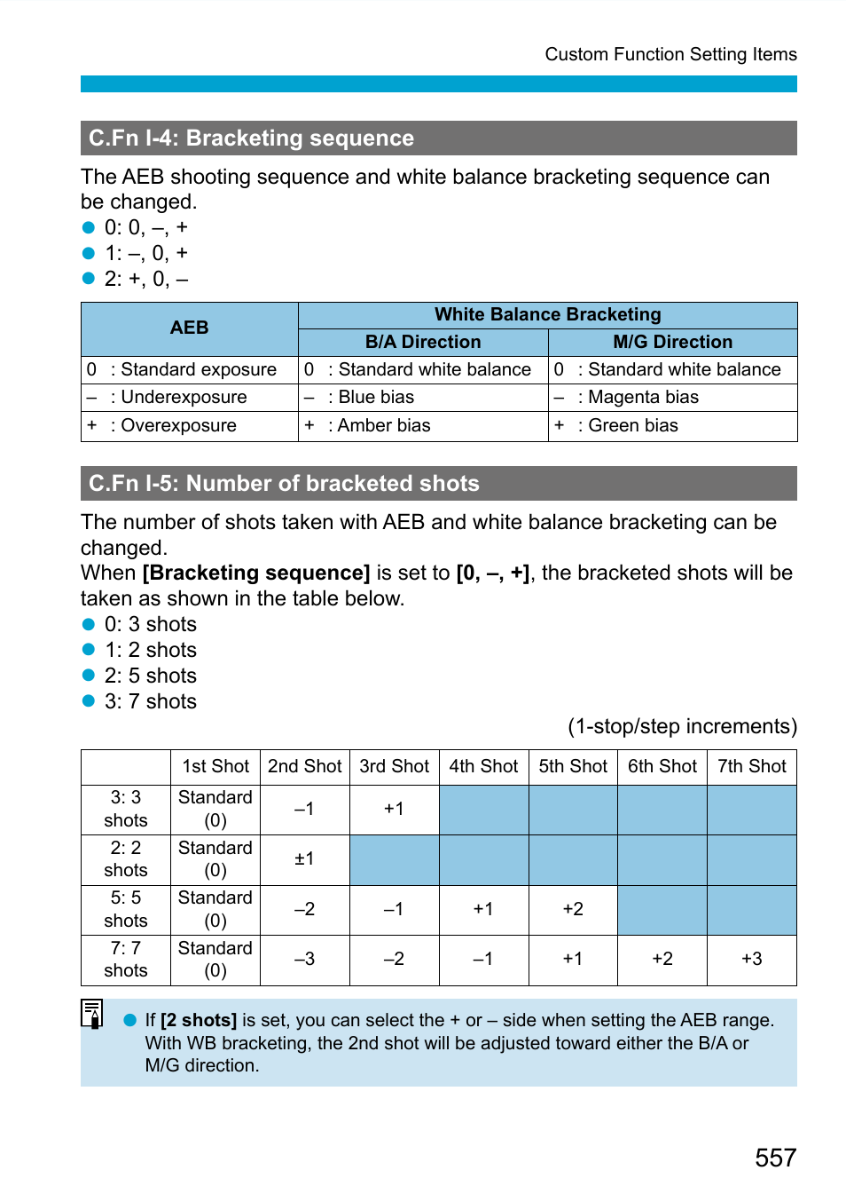 C.fn i-4: bracketing sequence, C.fn i-5: number of bracketed shots | Canon EOS 90D DSLR Camera with 18-135mm Lens User Manual | Page 557 / 646