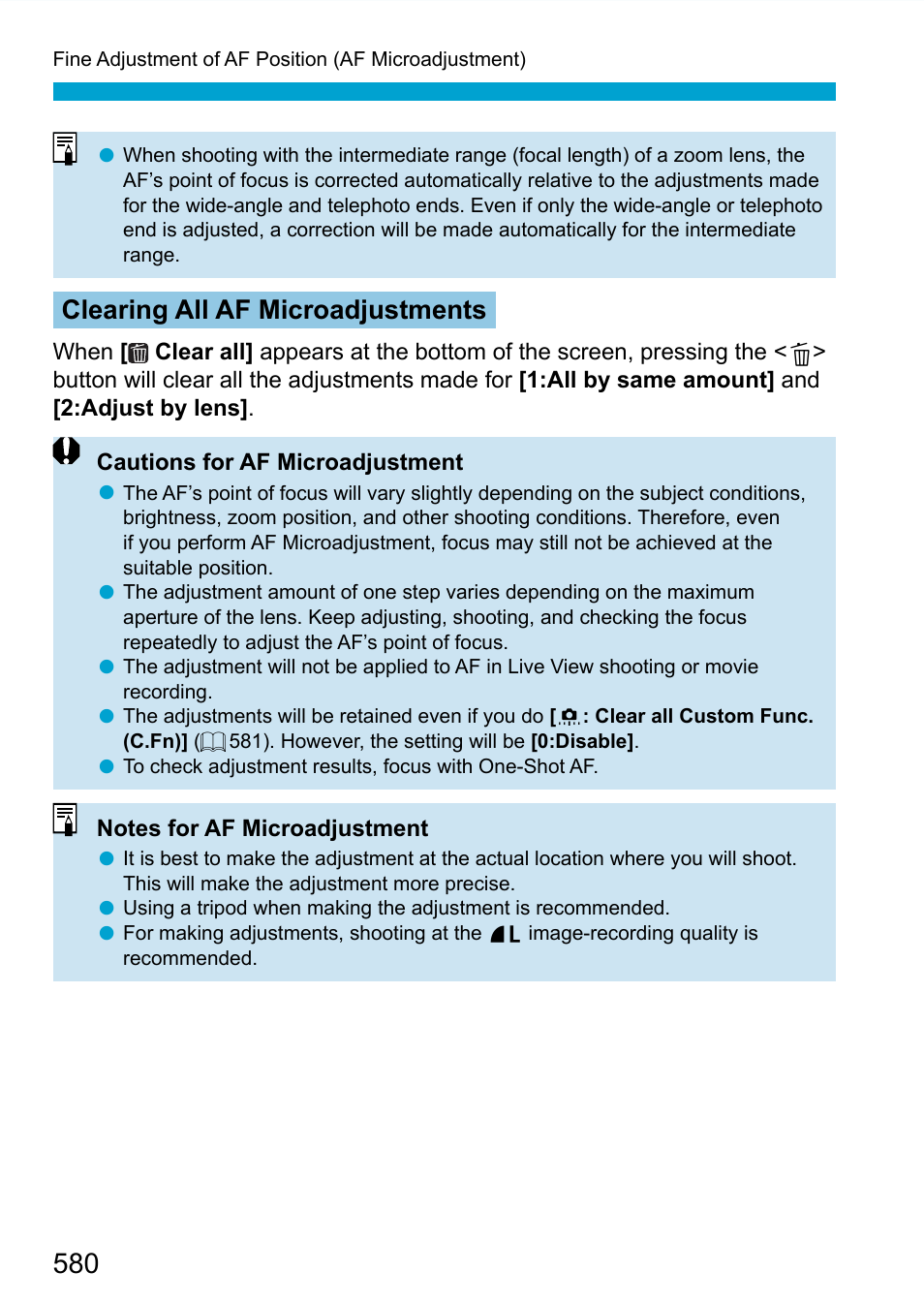 Clearing all af microadjustments | Canon EOS 90D DSLR Camera with 18-135mm Lens User Manual | Page 580 / 646