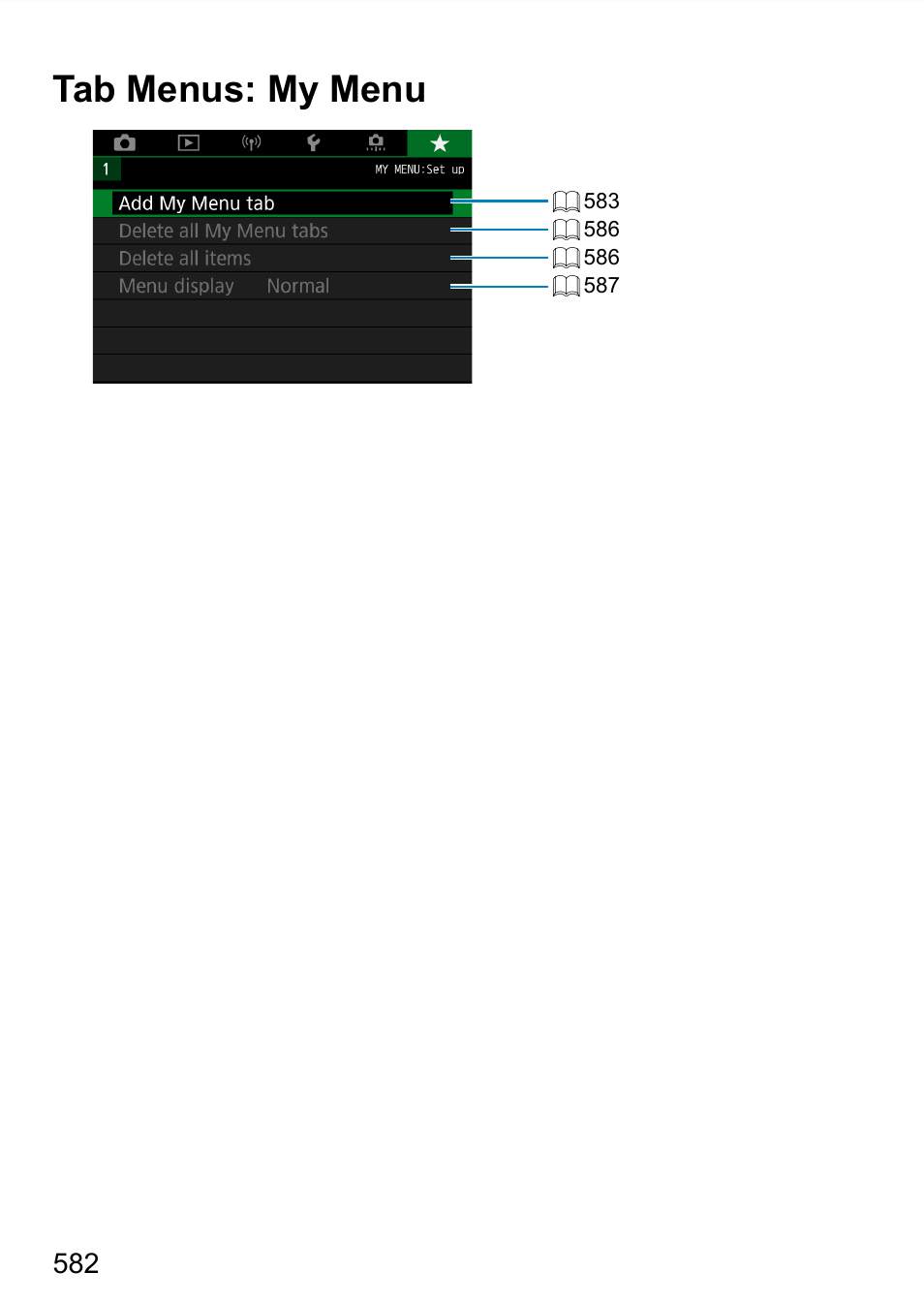 Tab menus: my menu | Canon EOS 90D DSLR Camera with 18-135mm Lens User Manual | Page 582 / 646