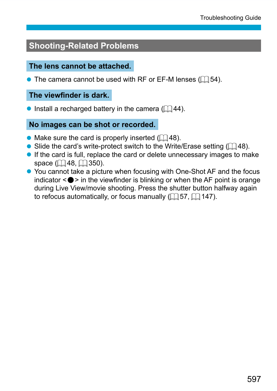 Shooting-related problems | Canon EOS 90D DSLR Camera with 18-135mm Lens User Manual | Page 597 / 646