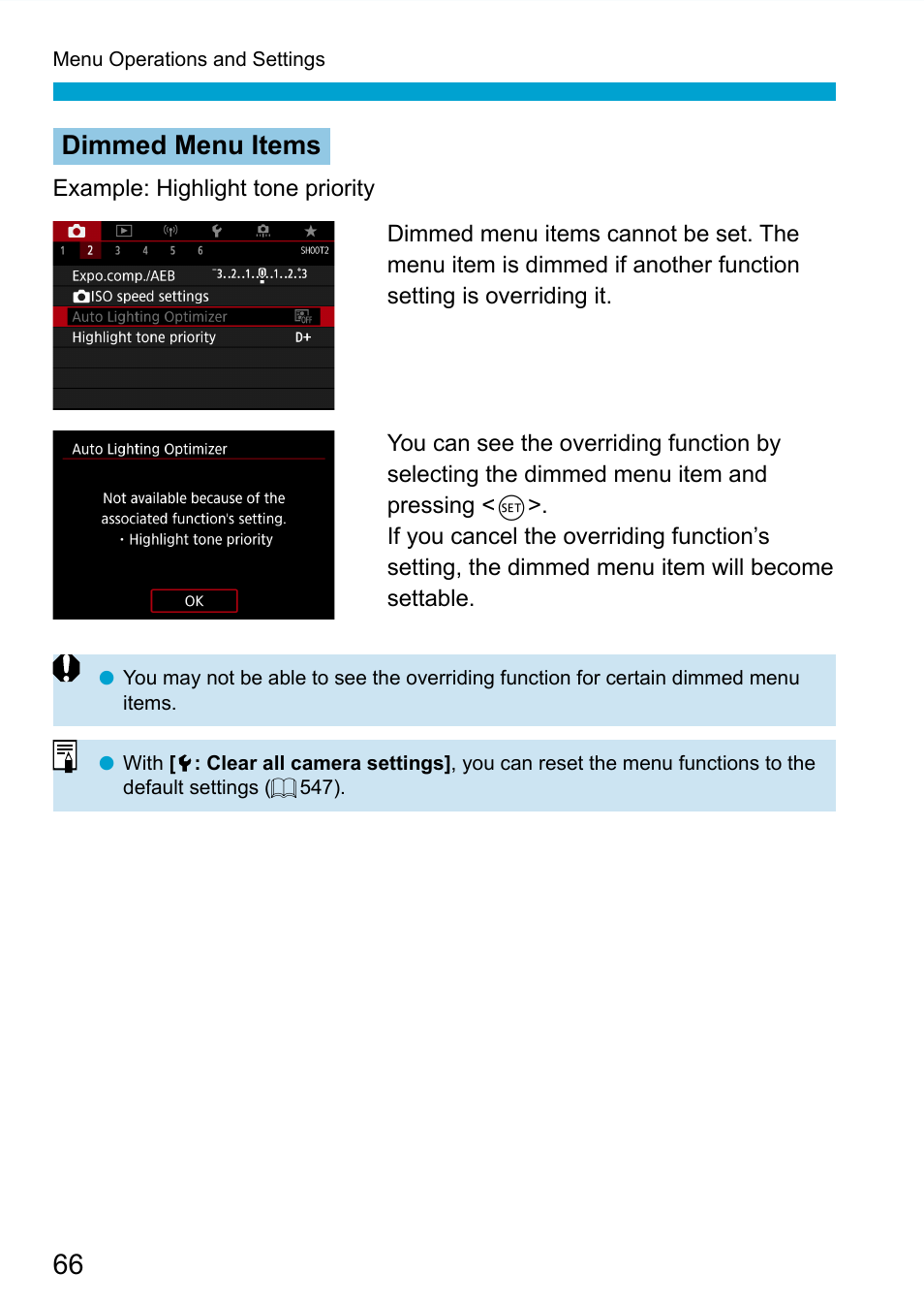 Dimmed menu items | Canon EOS 90D DSLR Camera with 18-135mm Lens User Manual | Page 66 / 646