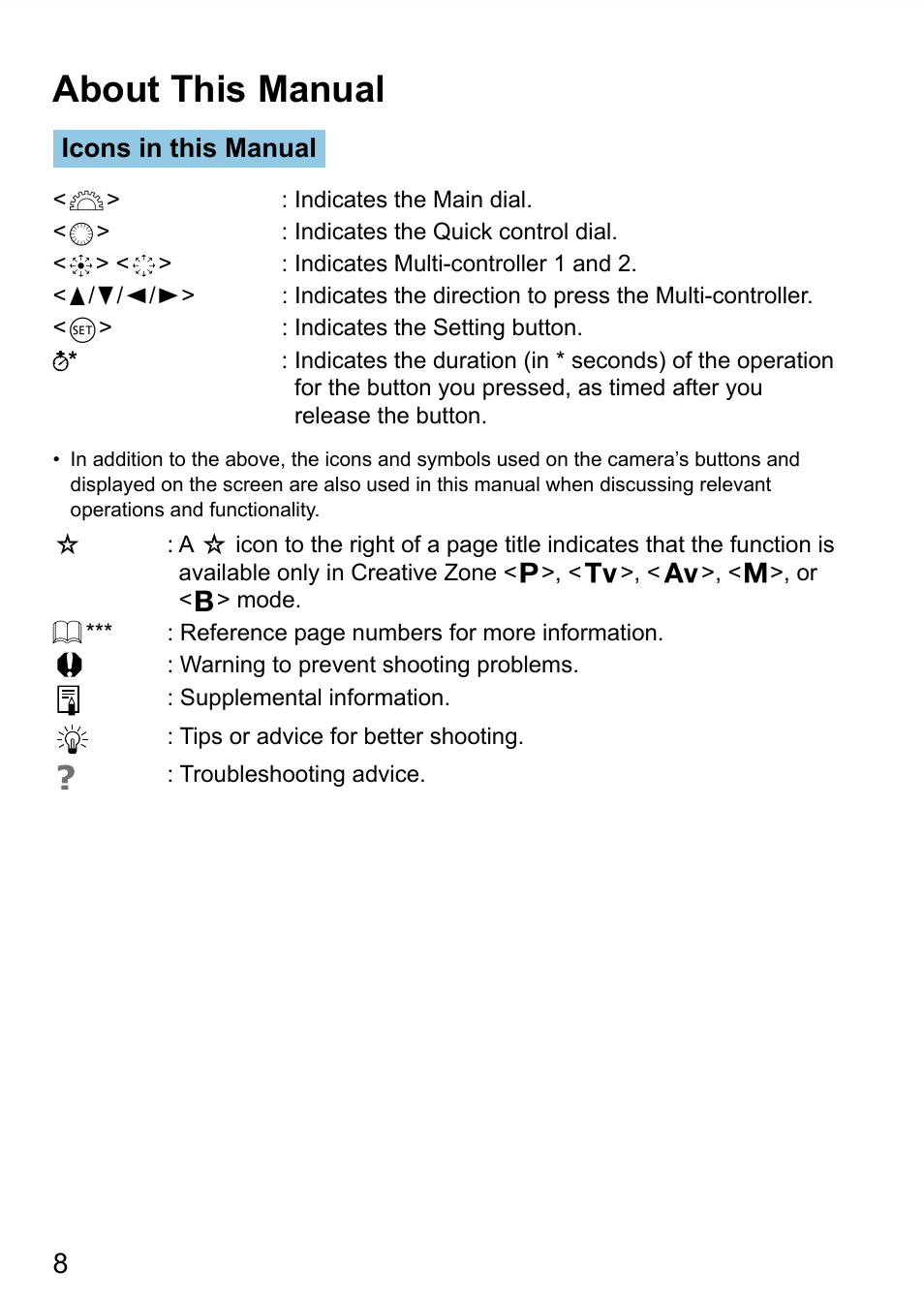 About this manual | Canon EOS 90D DSLR Camera with 18-135mm Lens User Manual | Page 8 / 646