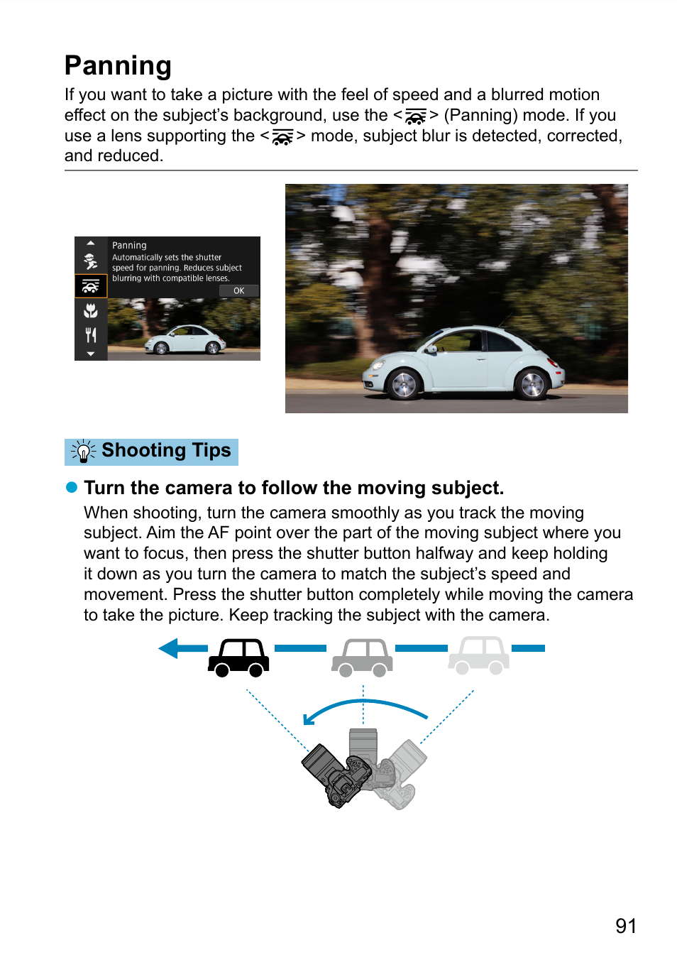 Panning | Canon EOS 90D DSLR Camera with 18-135mm Lens User Manual | Page 91 / 646