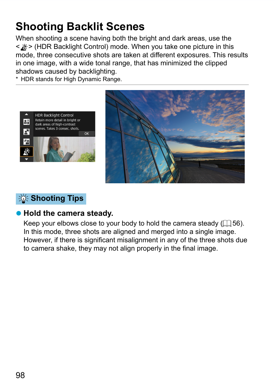 Shooting backlit scenes | Canon EOS 90D DSLR Camera with 18-135mm Lens User Manual | Page 98 / 646