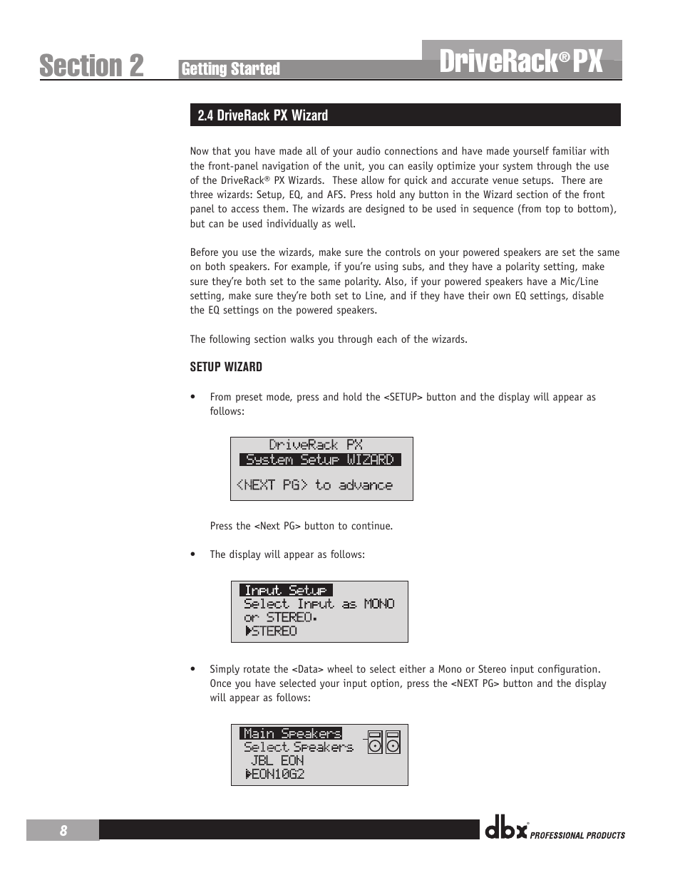 Driverack, Getting started | dbx DriveRack PX Manual User Manual | Page 12 / 48