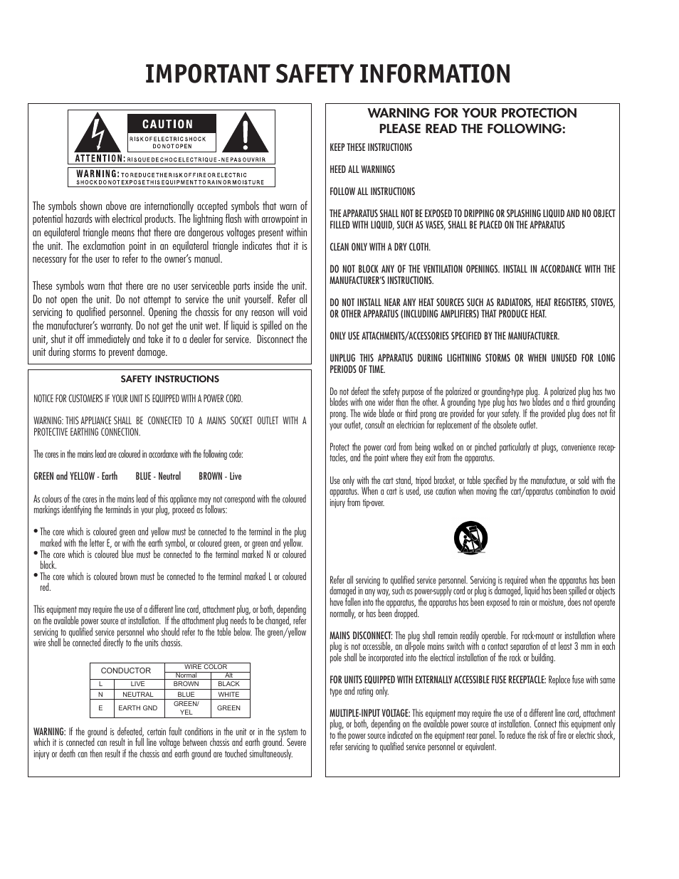 Important safety information | dbx DriveRack PX Manual User Manual | Page 2 / 48